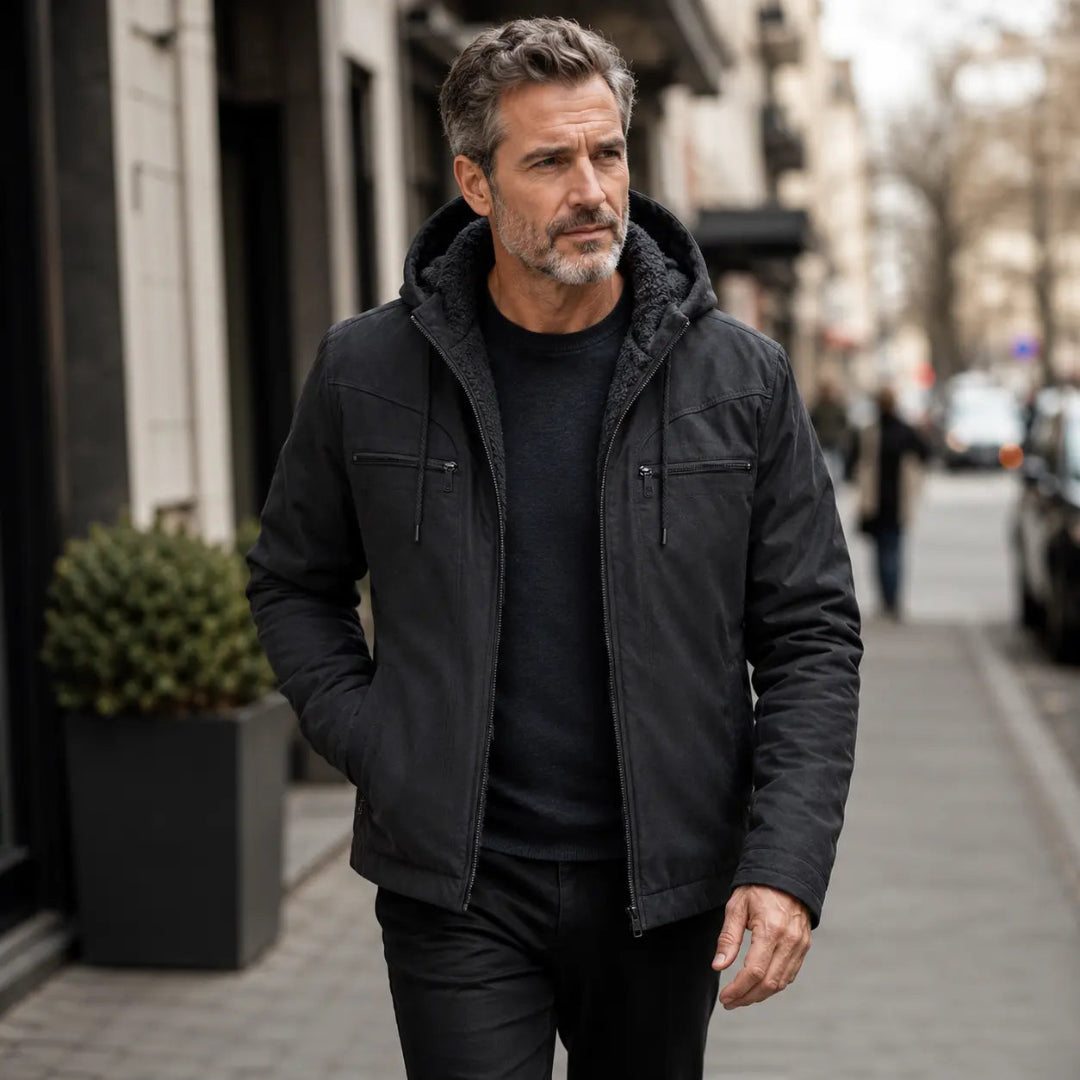 Jaqueta Sarja Masculina Peluciada com Capuz Removível - Hoddy