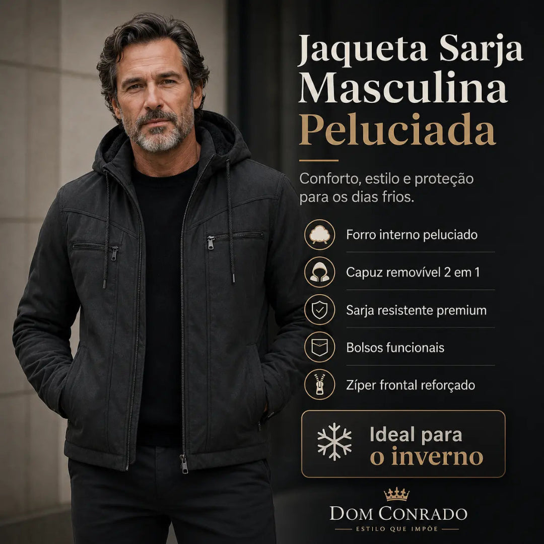 Jaqueta Sarja Masculina Peluciada com Capuz Removível - Hoddy