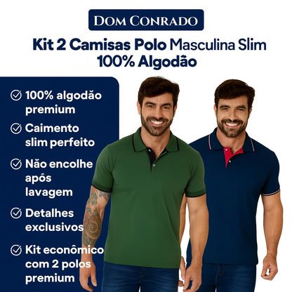 Kit 2 Camisas Polo Masculina Slim 100% Algodão - Dom Conrado