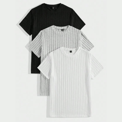 Kit com 3 Camisas Masculinas Caneladas de Alta Qualidade - Dom Conrado