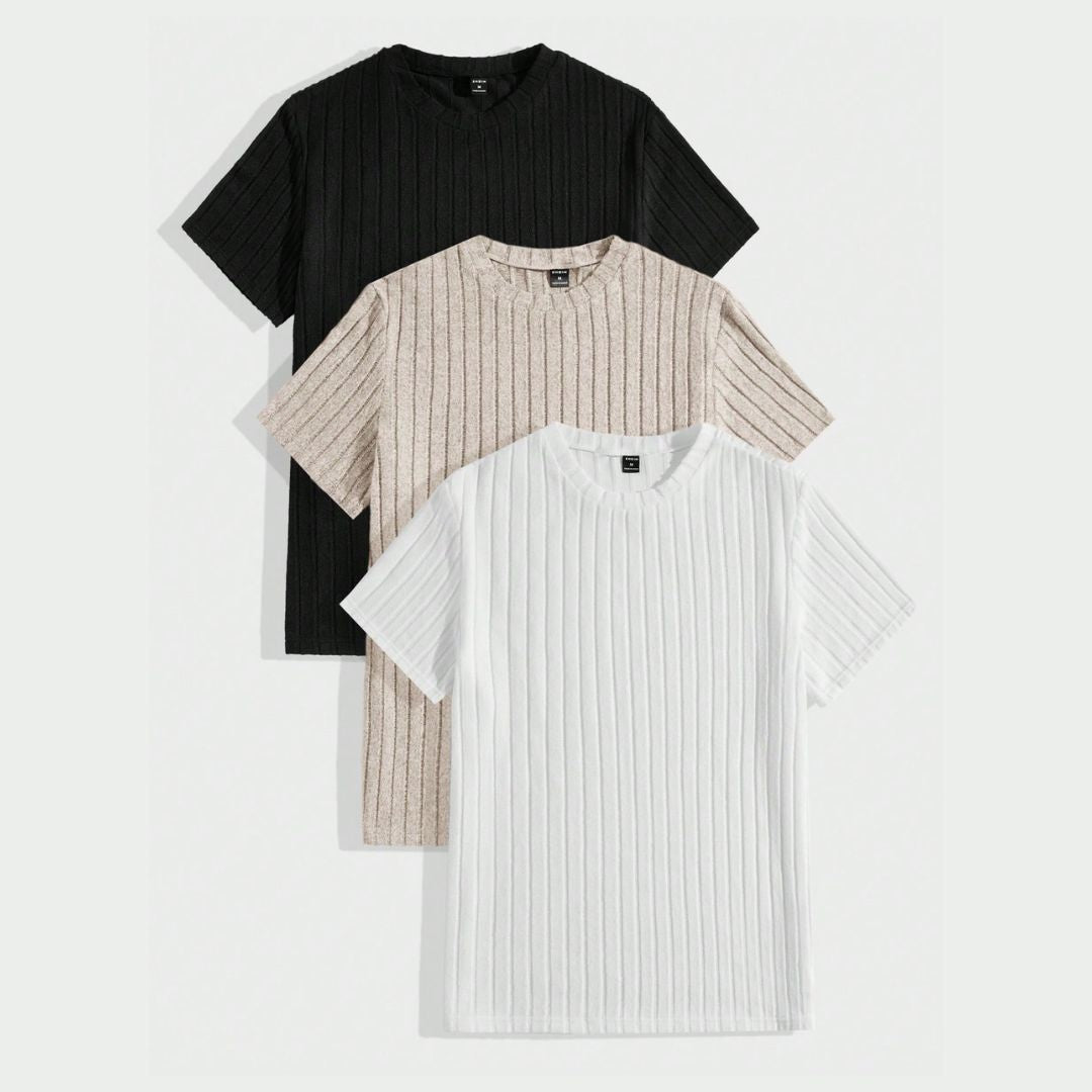 Kit com 3 Camisas Masculinas Caneladas de Alta Qualidade - Dom Conrado