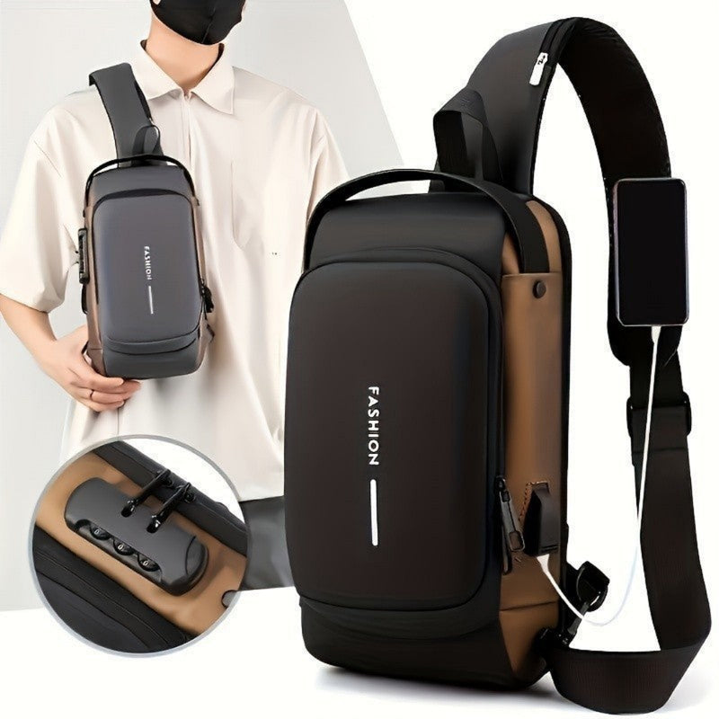 Mochila De Peito Masculina À Prova D'água Com Trava De Código USB - Dom Conrado
