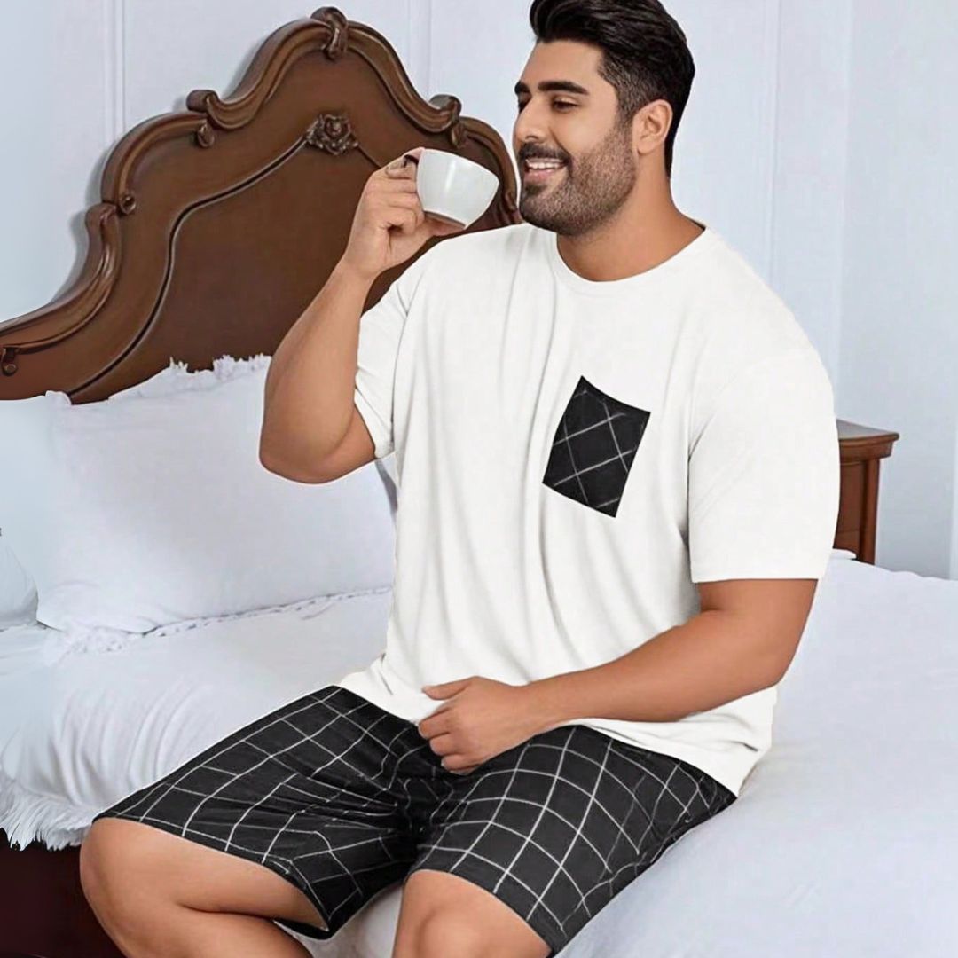 Pijama Masculino Plus Size Conjunto Camiseta e Shorts - Homem Conforto - Dom Conrado