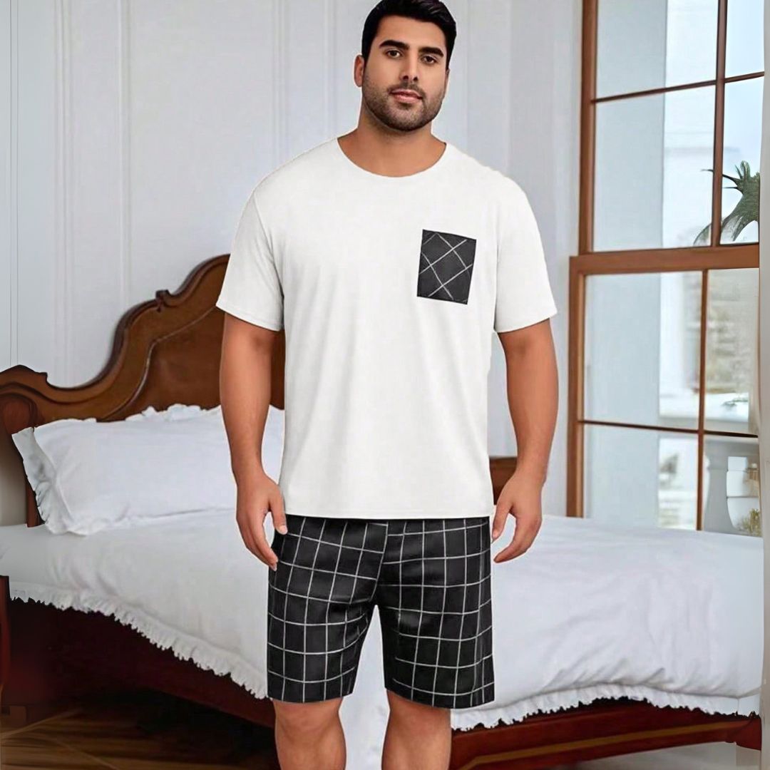 Pijama Masculino Plus Size Conjunto Camiseta e Shorts - Homem Conforto - Dom Conrado
