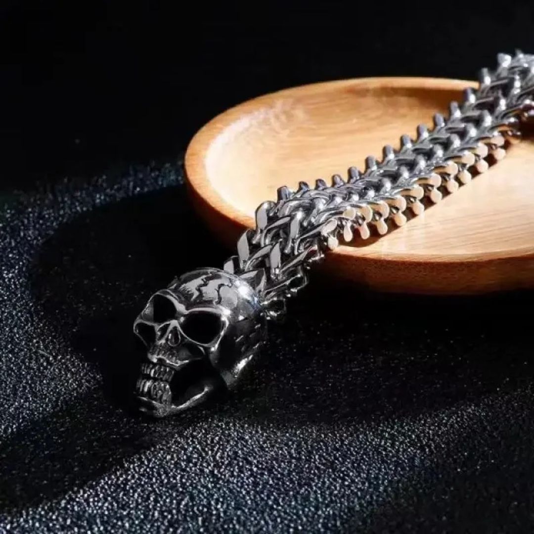 Pulseira Bracelete Masculino Caveira Aço Inox | Dom Conrado