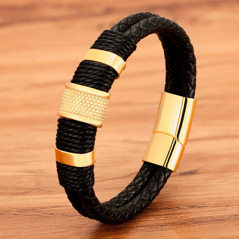 Pulseira Masculina Couro Genuíno com Aço Inoxidável – Dom Conrado | Estilo e Força no Seu Pulso