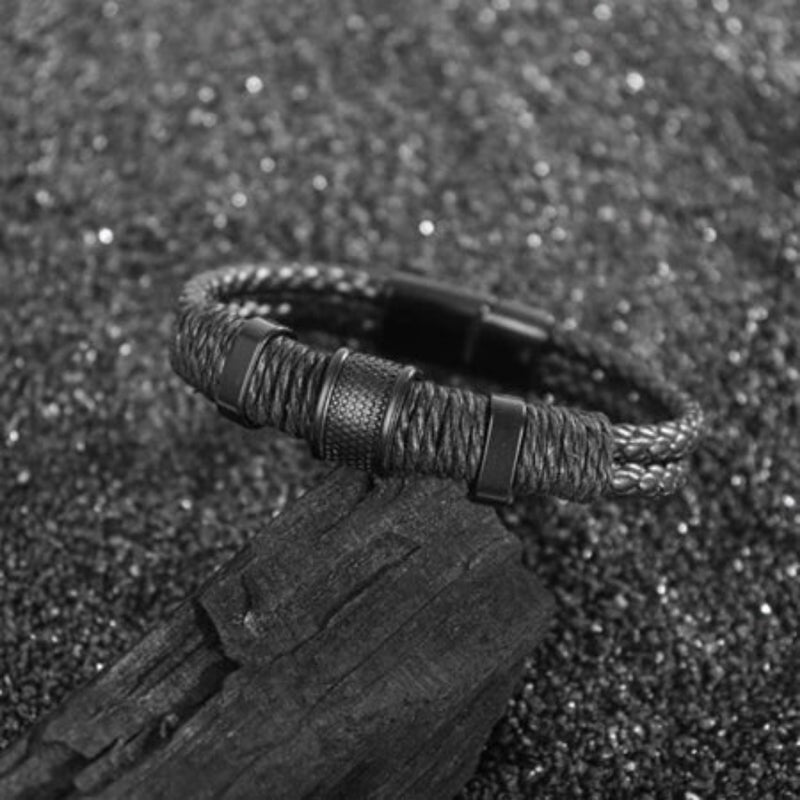 Pulseira Masculina Couro Genuíno com Aco Inoxidavel – Dom Conrado 