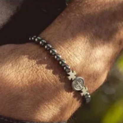 Pulseira Masculina São Bento Em Pedra De Hematita - Dom Conrado
