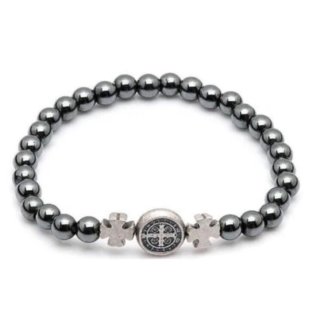 Pulseira Masculina São Bento Em Pedra De Hematita - Dom Conrado