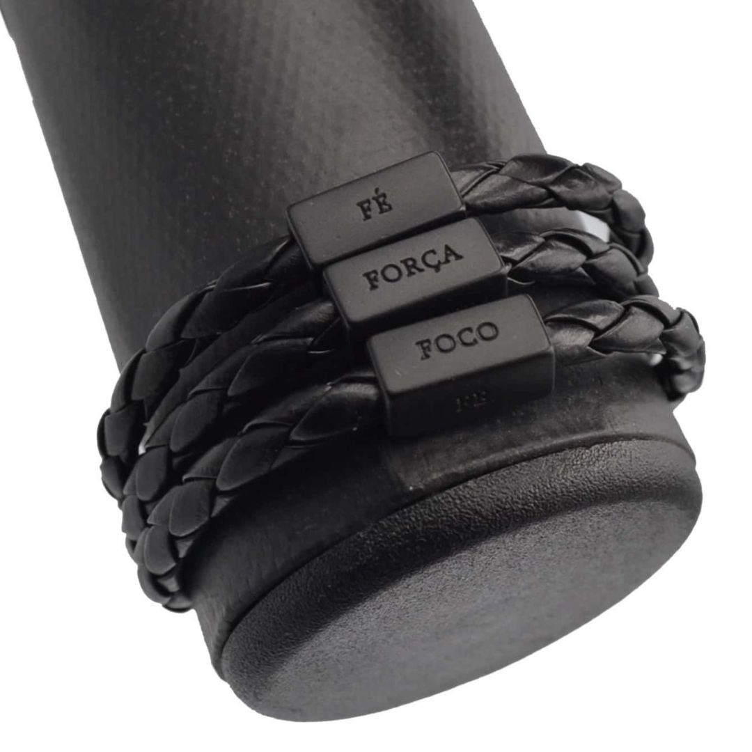 Pulseira Masculina de Couro - Forca, Foco e Fe - Dom Conrado
