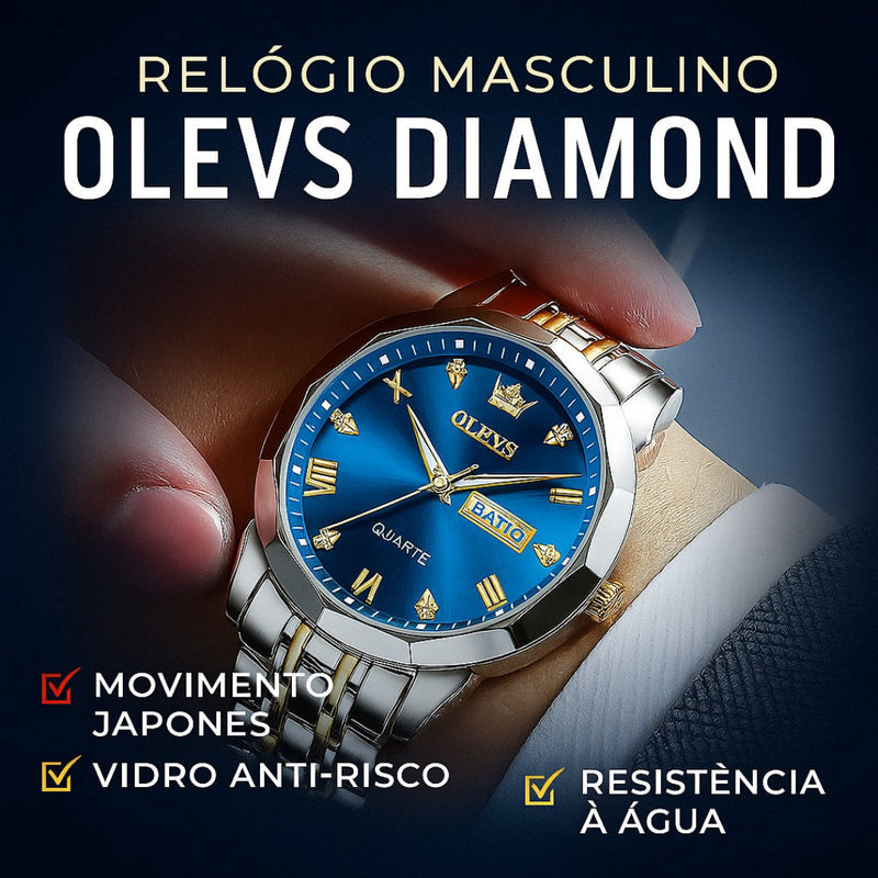 Relógio Masculino OLEVS Diamond de Luxo com Pulseira em Aço | Dom Conrado