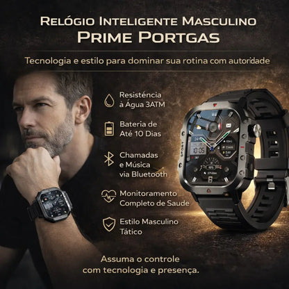 Relógio Inteligente Masculino Prime Portgas Preto Bluetooth 3ATM | Dom Conrado