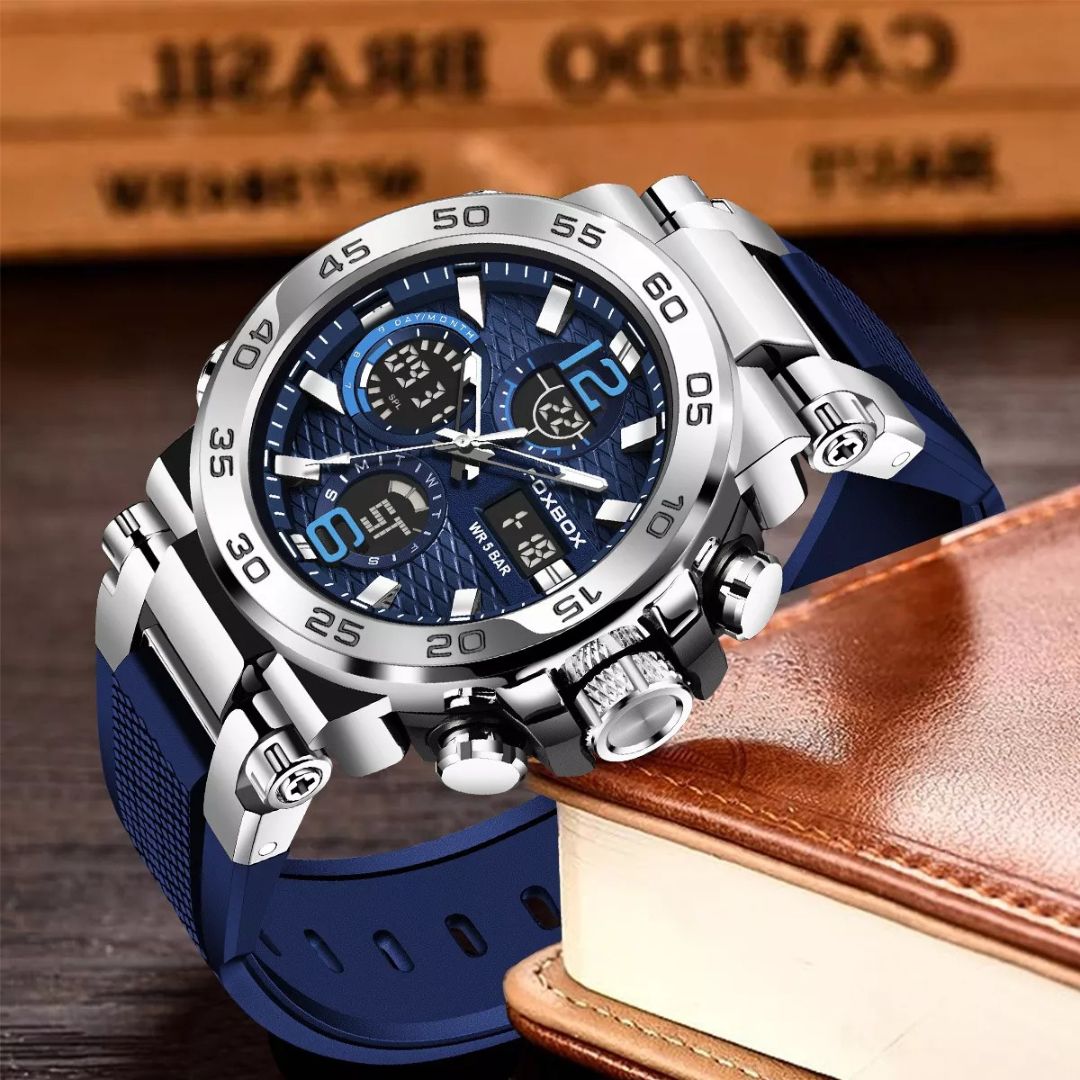 Relogio Masculino Digital Dual Display - Petrix | Correia de Silicone Azul | Dom Conrado