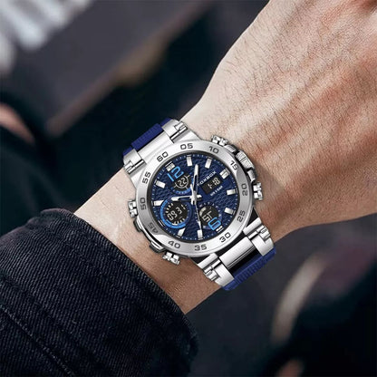Relogio Masculino Digital Dual Display - Petrix | Correia de Silicone Azul | Dom Conrado