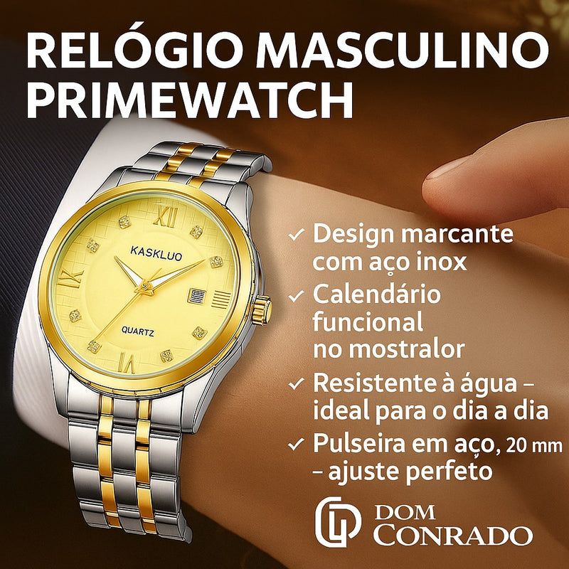 Relógio Masculino PrimeWatch – Estilo Casual com Aço Inoxidável e Calendário