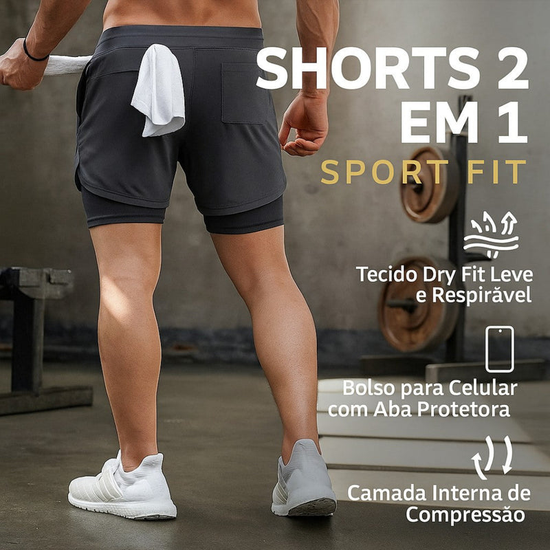 Shorts 2 em 1 Sport Fit – Performance, Estilo e Conforto em um só modelo!