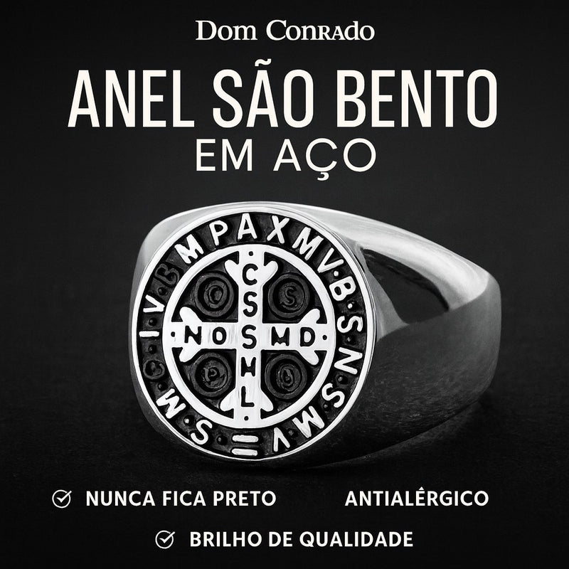 Anel São Bento em Aço Inoxidável 316L – Proteção e Estilo com Fé | Dom Conrado