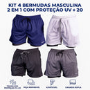 Kit 4 Bermudas Masculina 2 em 1 com Proteção UV+20 Sport Revolution | Dom Conrado