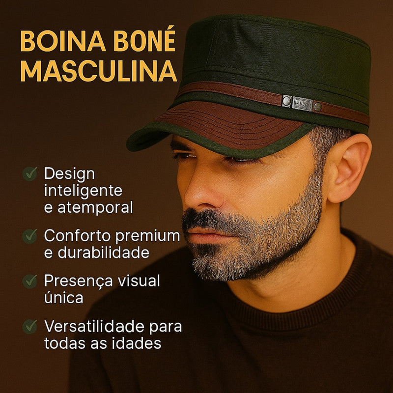 Boina Boné Masculina Estilo Quepe Militar com Aba em Couro - Madara | Dom Conrado