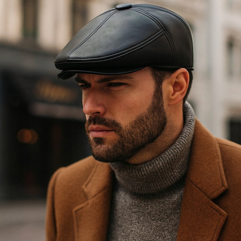 Boina Masculina de Couro Ivy Cap Inglesa com Protetor de Orelha - Dom Conrado