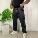 Calça Cargo Jeans Masculina Preta Estonada Skatista - Hawk | Dom Conrado