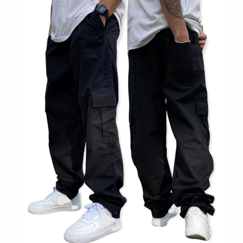 Calça Cargo Masculina Denim e Sarja com Bolsos Preta - Baruel | Dom Conrado