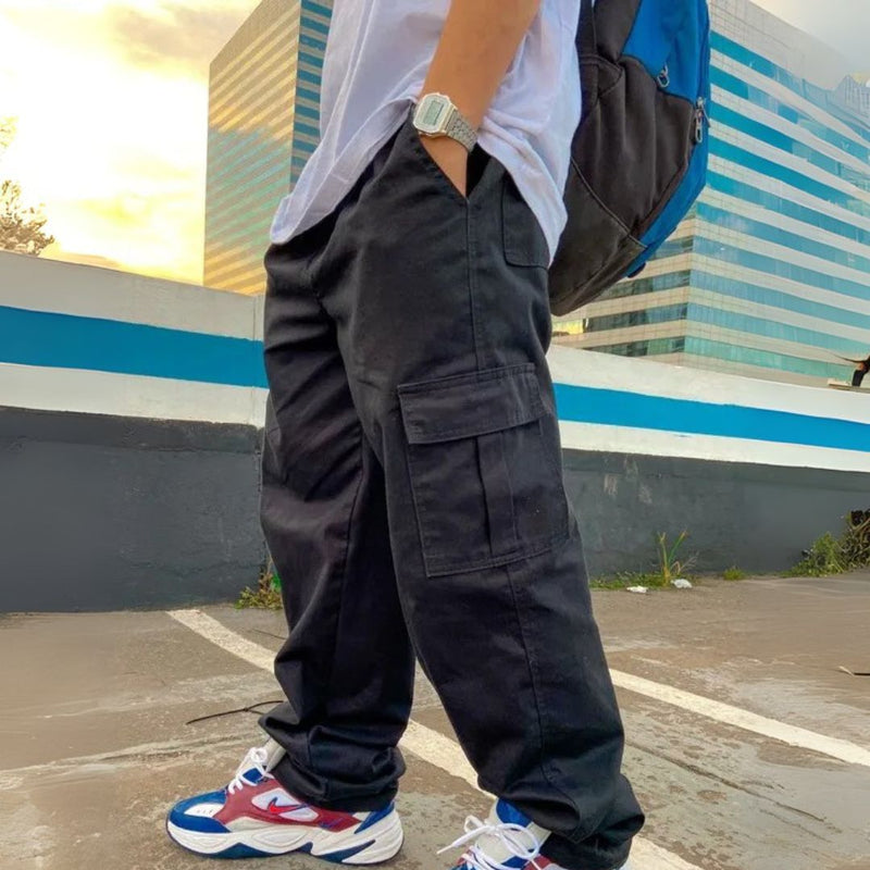 Calça Cargo Masculina Denim e Sarja com Bolsos Preta - Baruel | Dom Conrado