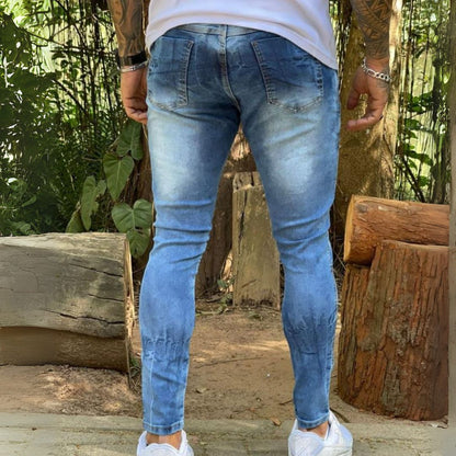 Calça Jeans Masculina Skinny Com Lycra Detalhe de Rasgo - Alluka