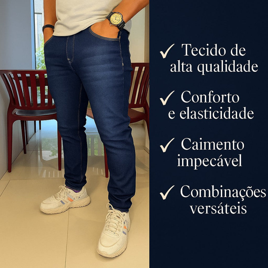Calça Masculina Jeans Slim Azul Bigode com Lycra Elastano Premium - Optmius | Dom Conrado