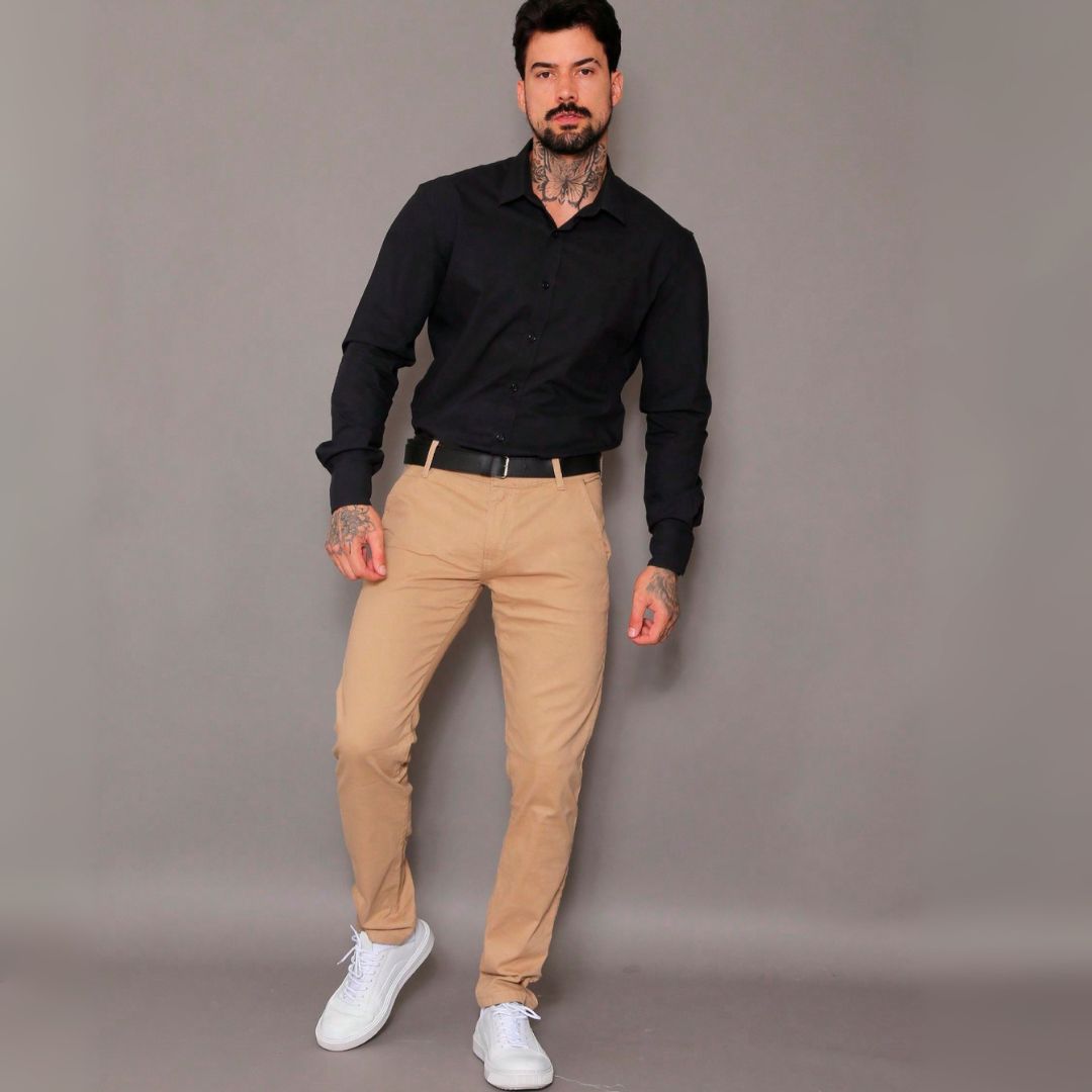 Calça de Alfaiataria Masculino Sarja Slim Esporte Fino com Bolsos – Eder | Dom Conrado