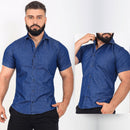Camisa Jeans Masculina Slim Fit Manga Curta - Midorya | Dom Conrado