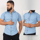 Camisa Jeans Masculina Slim Fit Manga Curta - Midorya | Dom Conrado