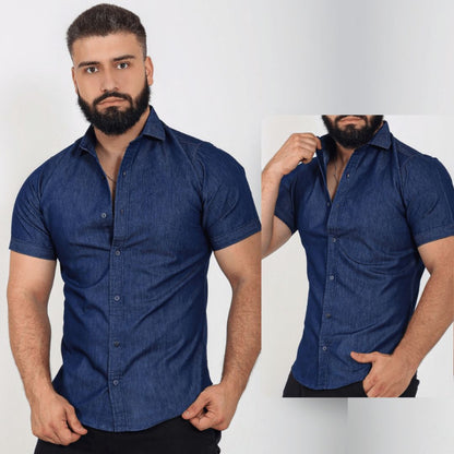 Camisa Jeans Masculina Slim Fit Manga Curta - Midorya | Dom Conrado