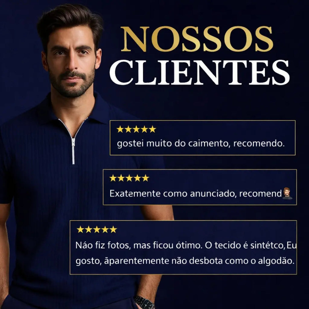 Camiseta Polo Masculina Slim Canelada com Zíper - Law