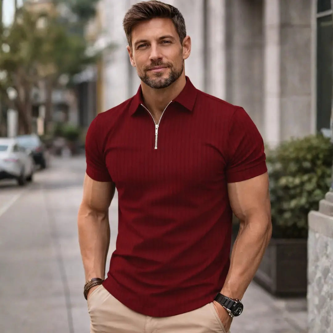 Camiseta Polo Masculina Slim Canelada com Zíper - Law