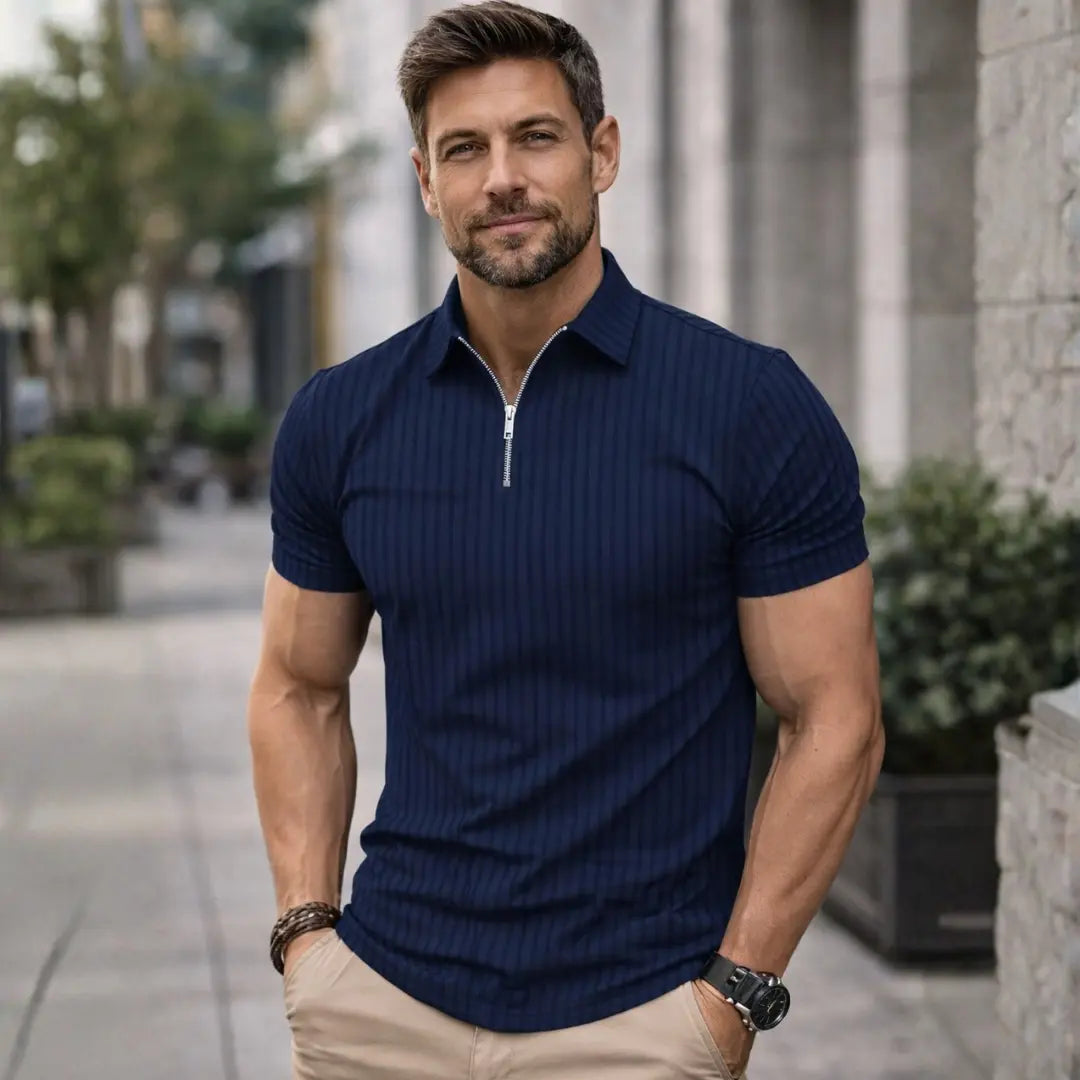 Camiseta Polo Masculina Slim Canelada com Zíper - Law