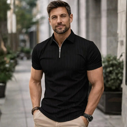 Camiseta Polo Masculina Slim Canelada com Zíper - Law