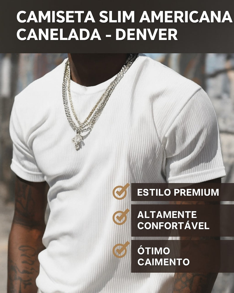 Camiseta Slim Masculina Canelada Americana Algodão Premium - Denver | Dom Conrado