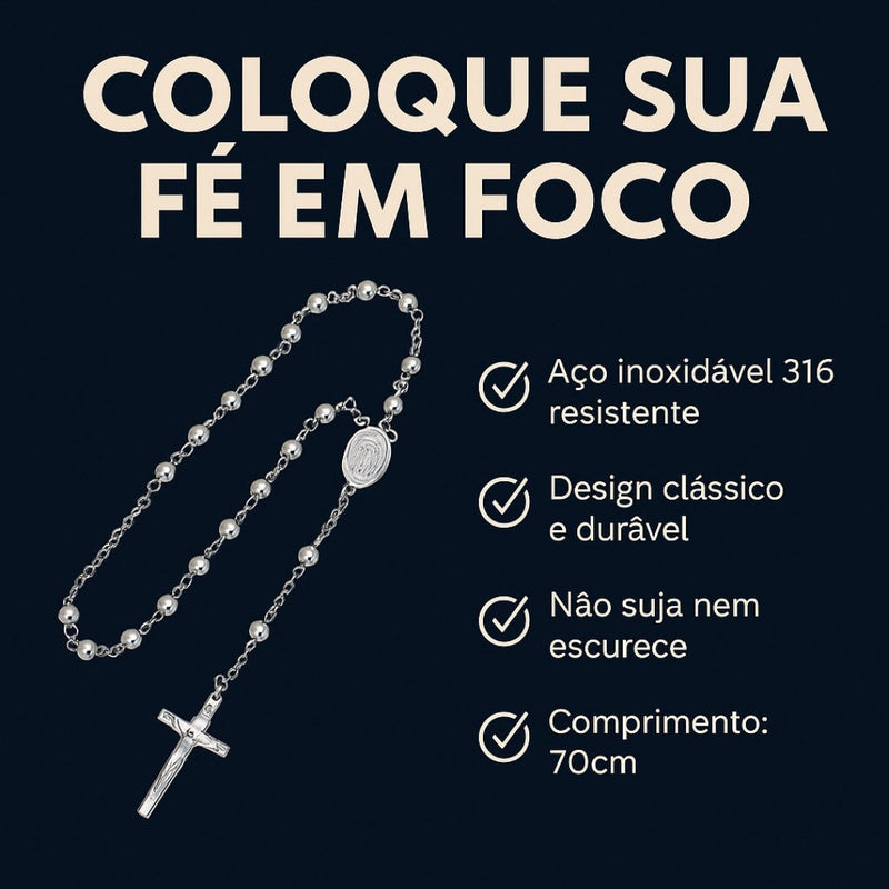 Colar Terço Rosário Aço Inox 316 – 70cm -  Exclusivo  | Dom Conrado