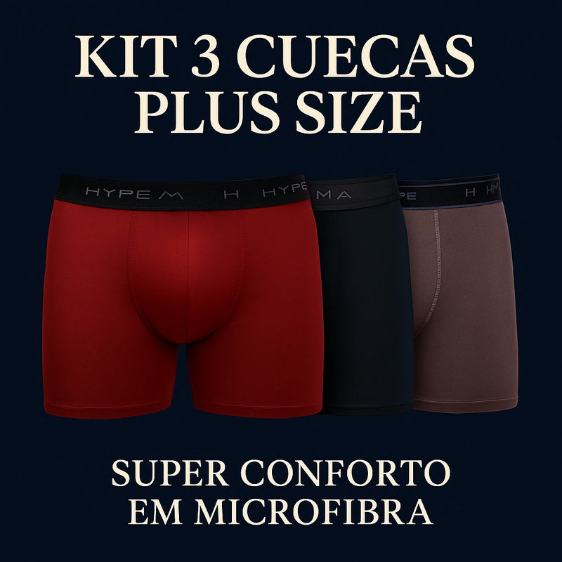 Cueca Boxer Plus Size - Kit 3 Cuecas de Microfibra - HM | Dom Conrado