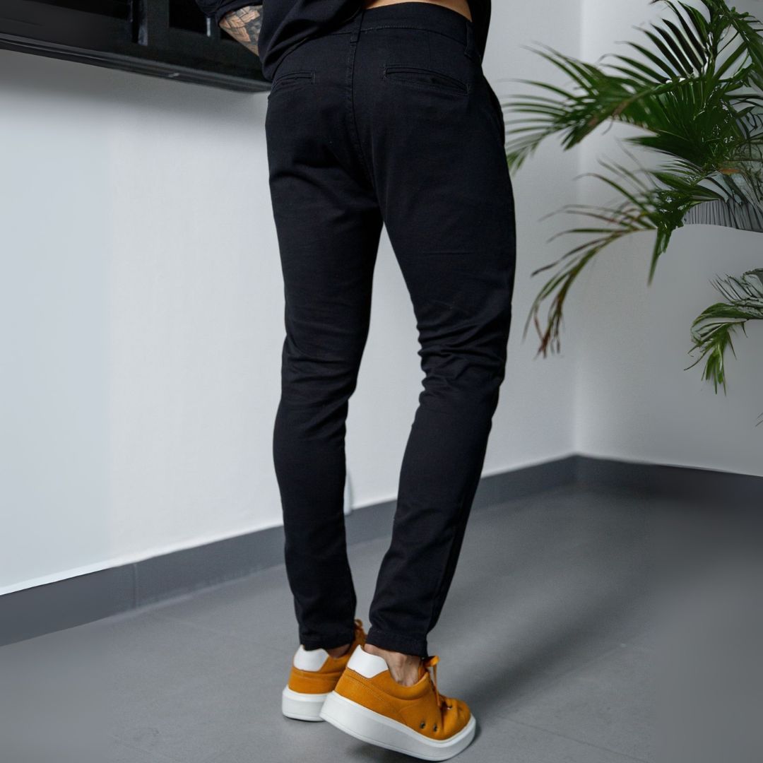Calça Masculina Esporte Fino de Sarja Preta com Bolso Faca
