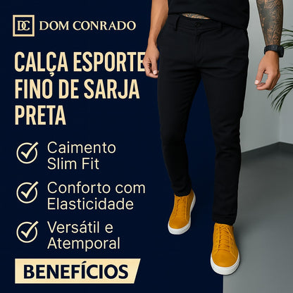 Calça Masculina Esporte Fino de Sarja Preta com Bolso Faca