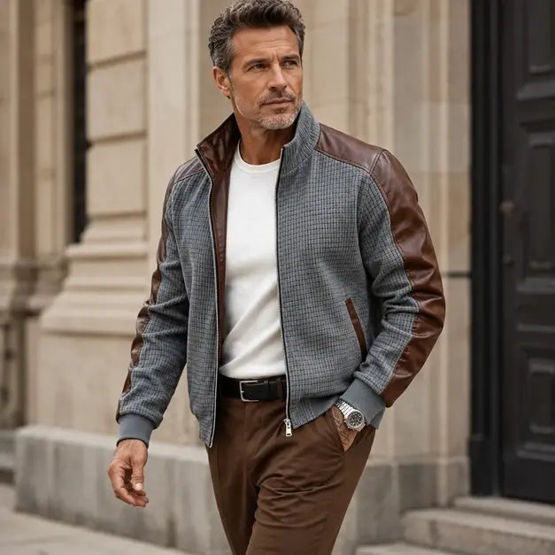 Jaqueta Masculina Vintage com Efeito Lã e Gola Alta – Álgaro