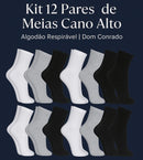 Kit 12 Pares de Meia Cano Alto em Algodão - Conforto Premium | Dom Conrado