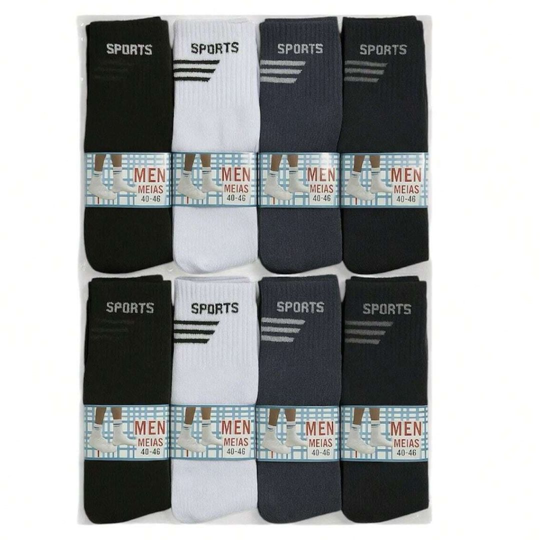 Kit com 12 Pares de Meias Sport Cano Alto Longo Masculina
