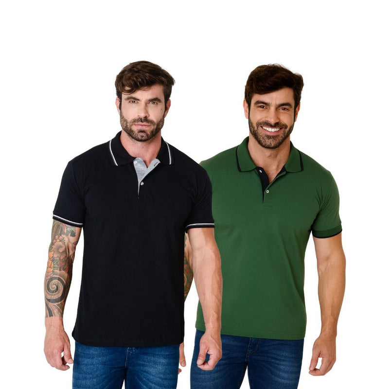 Kit 2 Camisa Polo Masculina Slim 100% Algodão Premium - Não Desbota | Dom Conrado