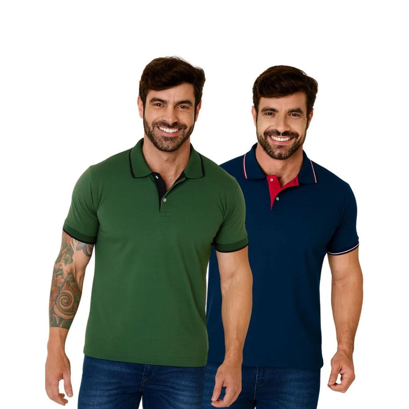 Kit 2 Camisa Polo Masculina Slim 100% Algodão Premium - Não Desbota | Dom Conrado