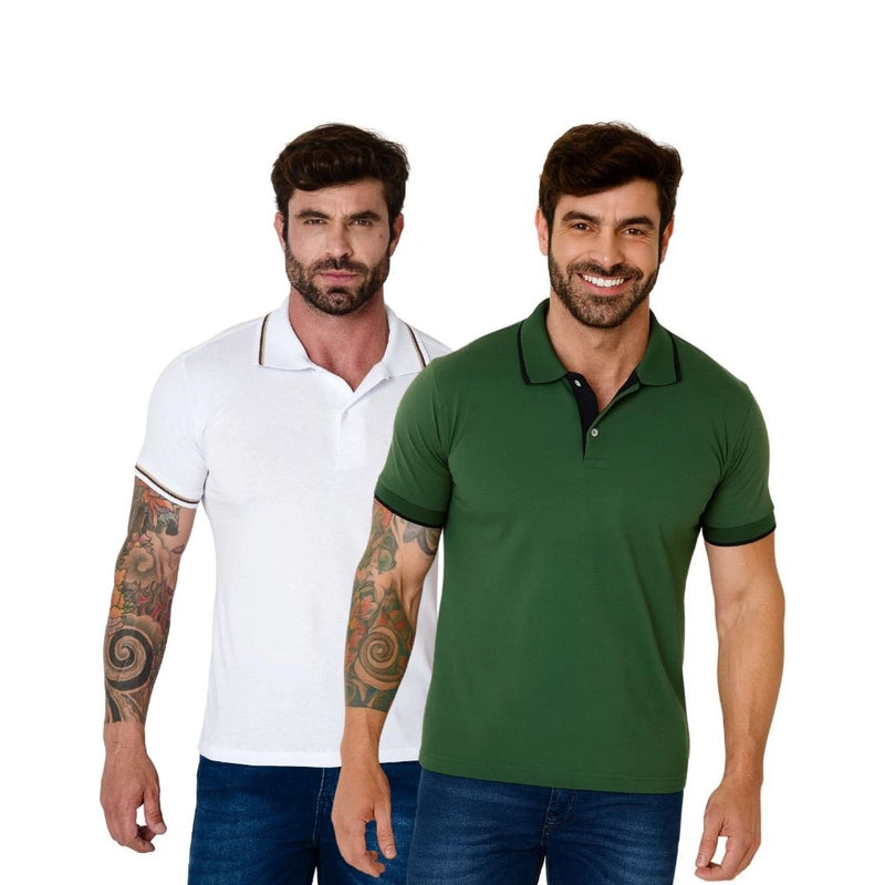 Kit 2 Camisa Polo Masculina Slim 100% Algodão Premium - Não Desbota | Dom Conrado