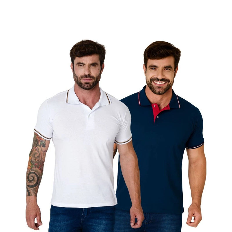 Kit 2 Camisa Polo Masculina Slim 100% Algodão Premium - Não Desbota | Dom Conrado