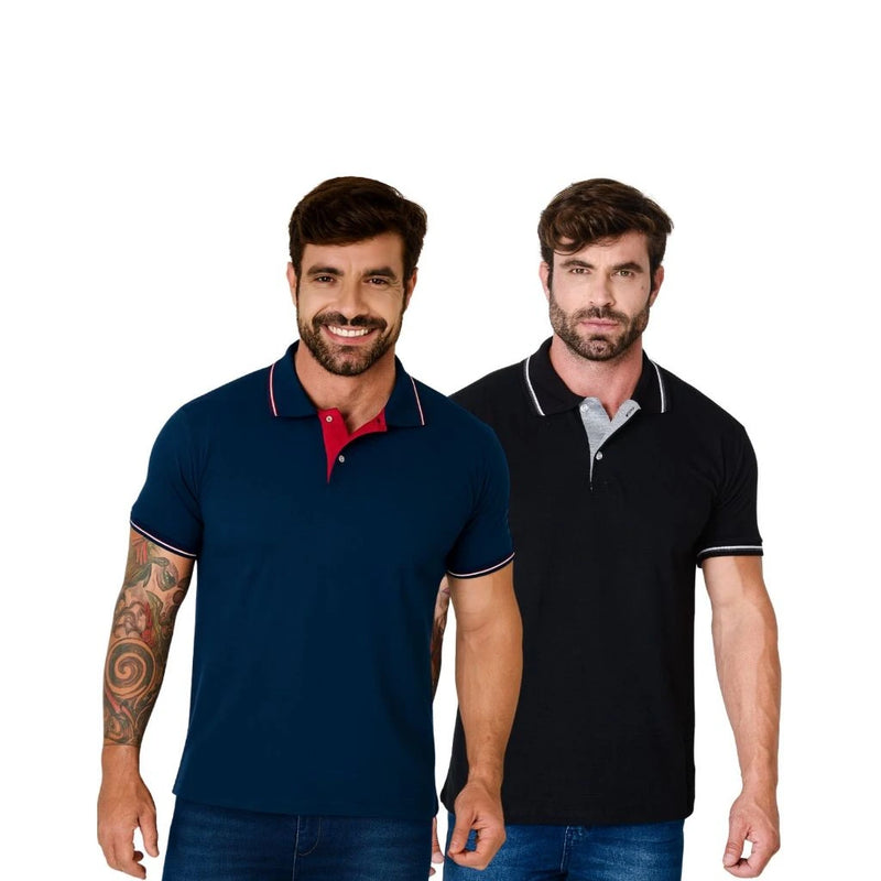 Kit 2 Camisa Polo Masculina Slim 100% Algodão Premium - Não Desbota | Dom Conrado